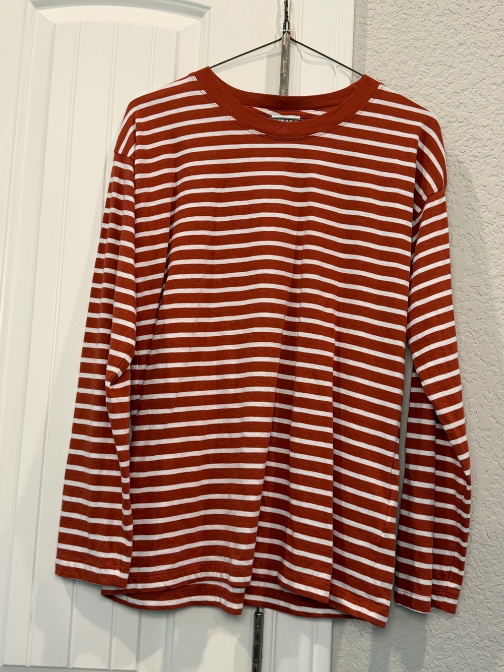 J. Crew Rust and White Striped Long-Sleeve Tee